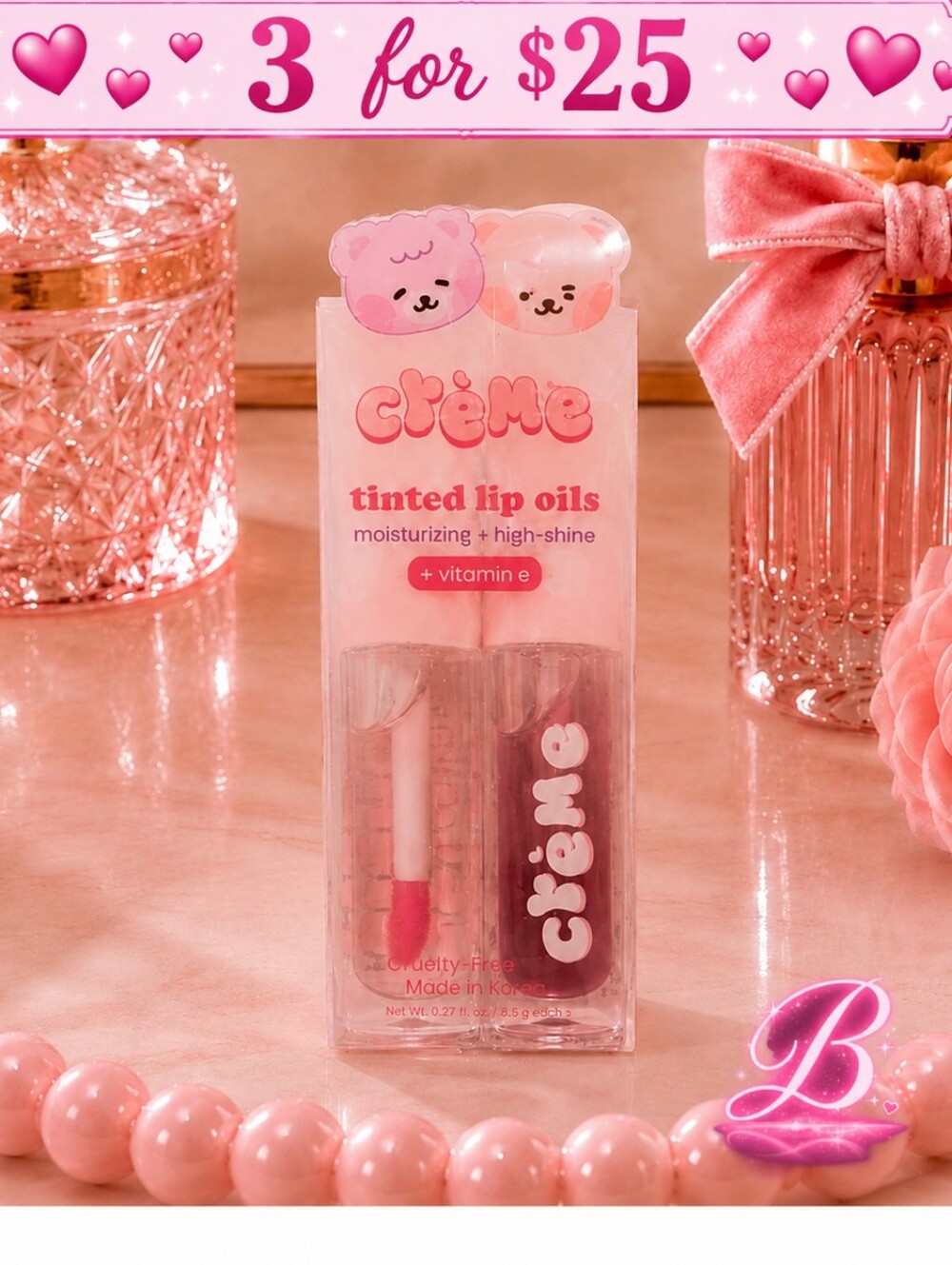3/$25 The Crème Shop Boba Bears High-Shine Tinted Lip Oil Duo